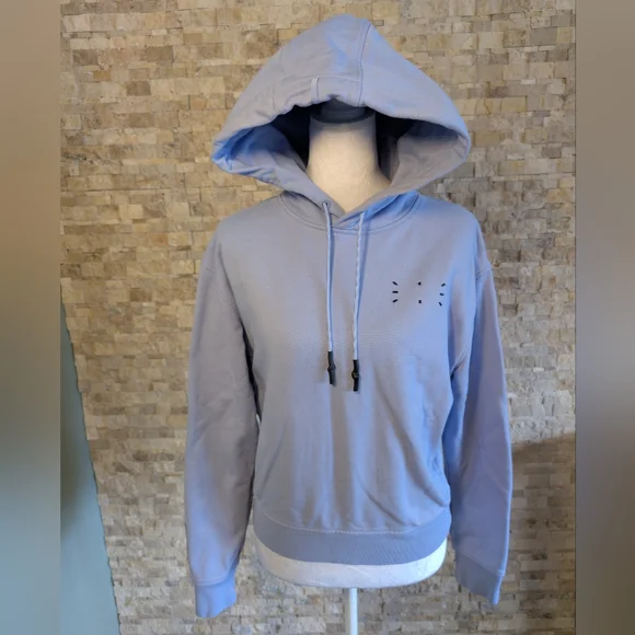 Alexander McQueen McQ Womens Cropped Hoodie Sweatshirt Light Blue Black Sz XS - Picture 2 of 13